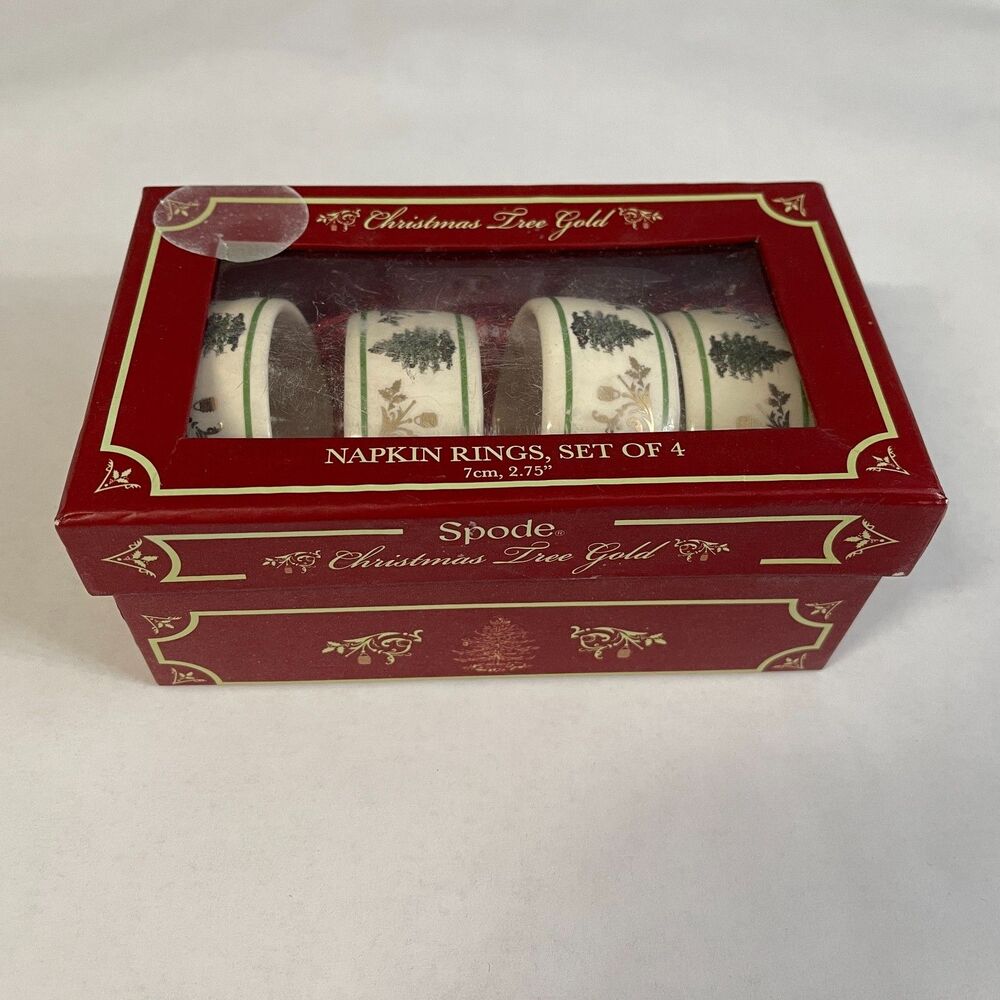 Spode‎ Napkin Rings Christmas Tree Gold with Box Retails for $60 Lot of 4